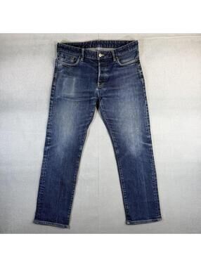 Buck Mason Maverick Slim Jeans Mens 34x26* Blue Ankle Cropped Double Dipped